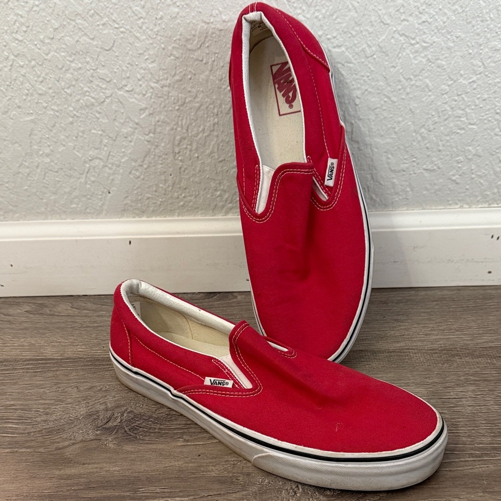 Vans Men's Bold Red Slip-On Sneakers Size 11.5